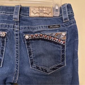 Miss Me Jeans Womens 27 Blue Denim Boot Cut Low Rise Medium Wash Rhinestones